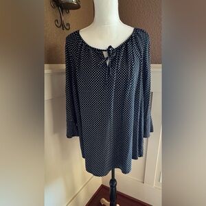 Fred David Blue 3/4 Sleeve Tie Front Blouse